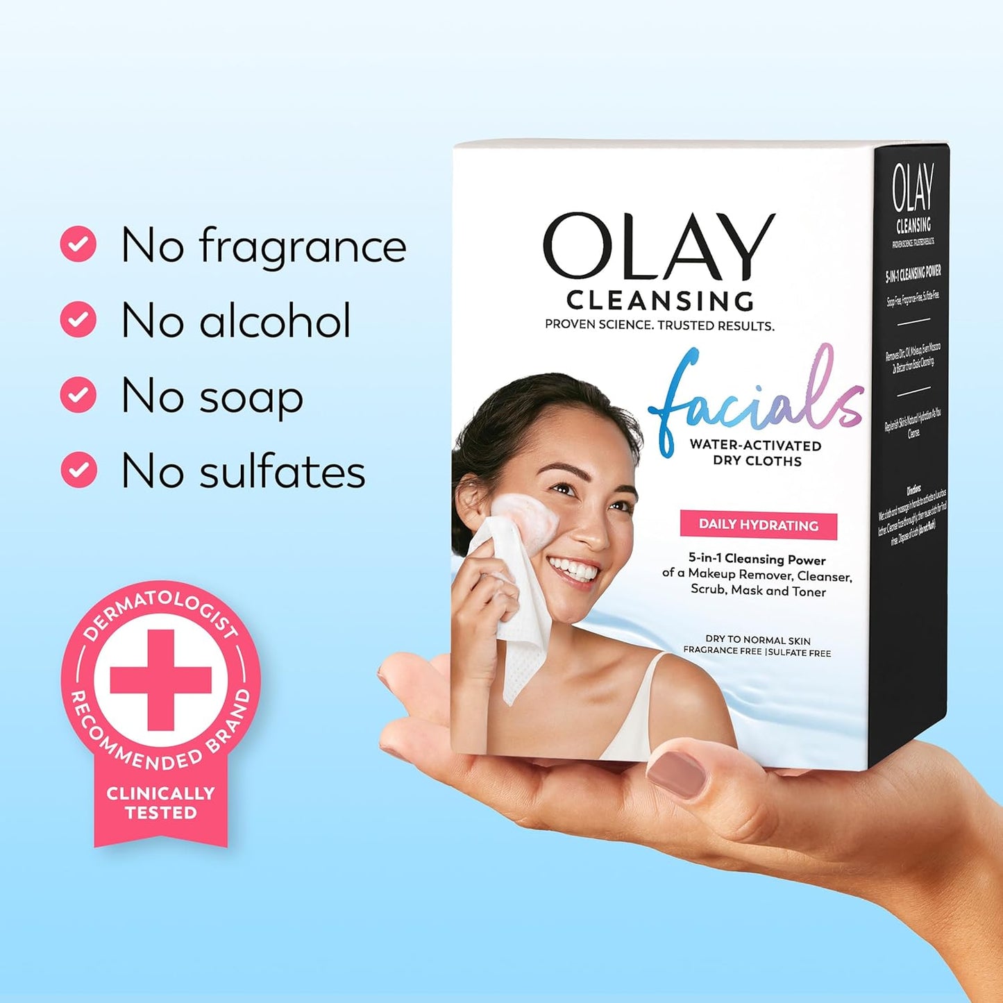 Daily Facials, Daily Clean Makeup Removing Facial Cleansing Wipes, 5-In-1 Water Activated Cloths, Exfoliates, Tones and Hydrates Skin, 66 Count