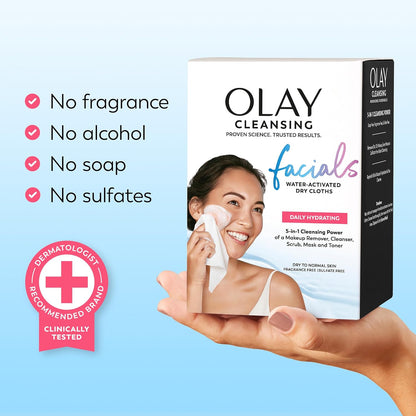 Daily Facials, Daily Clean Makeup Removing Facial Cleansing Wipes, 5-In-1 Water Activated Cloths, Exfoliates, Tones and Hydrates Skin, 66 Count