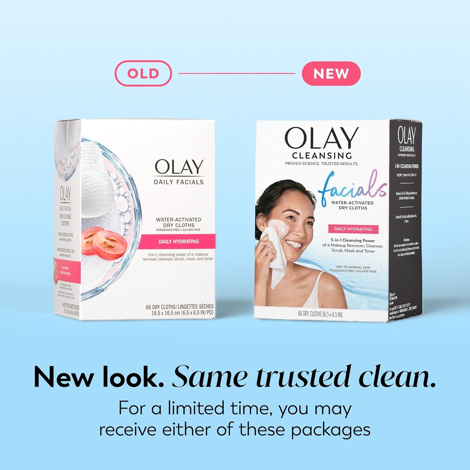 Daily Facials, Daily Clean Makeup Removing Facial Cleansing Wipes, 5-In-1 Water Activated Cloths, Exfoliates, Tones and Hydrates Skin, 66 Count
