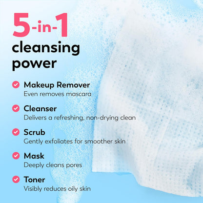 Daily Facials, Daily Clean Makeup Removing Facial Cleansing Wipes, 5-In-1 Water Activated Cloths, Exfoliates, Tones and Hydrates Skin, 66 Count